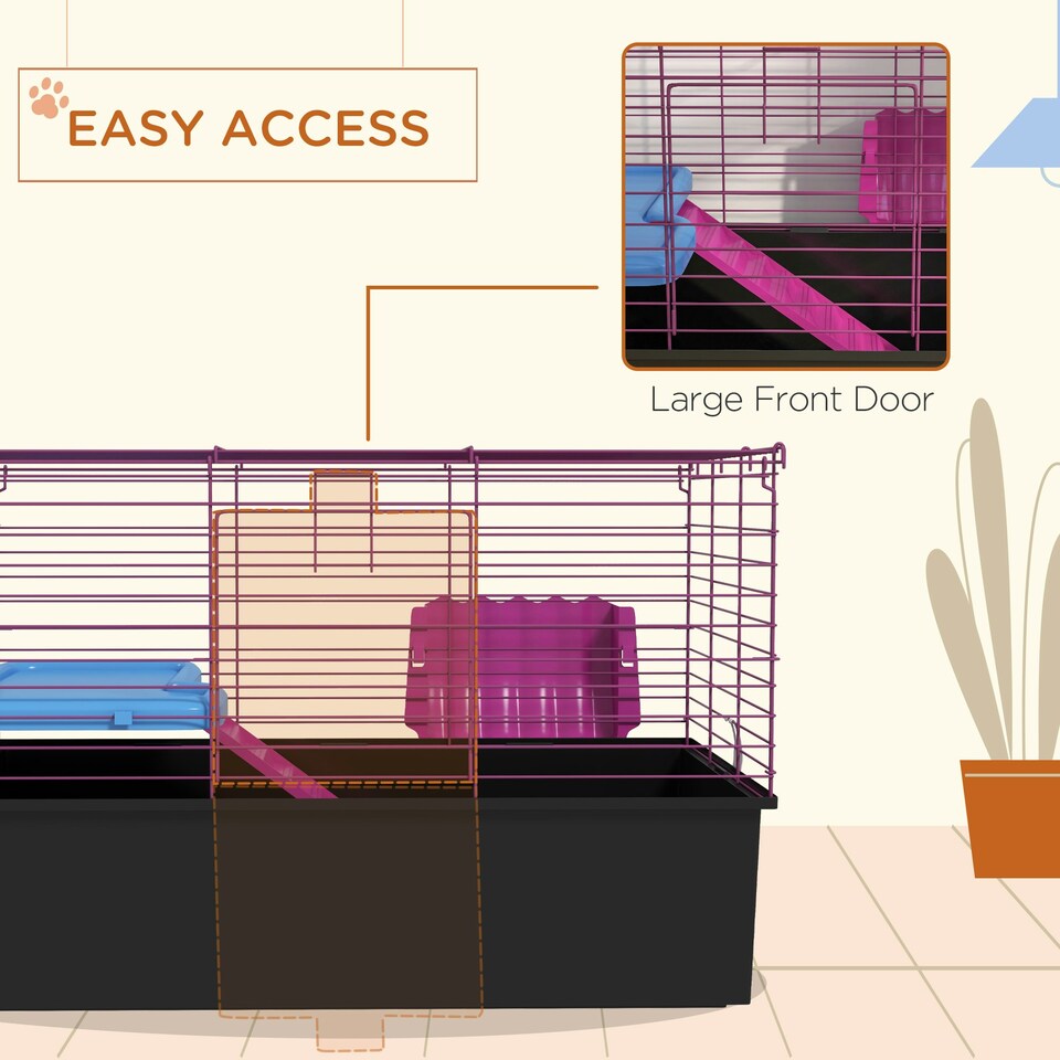 image 1 of PawHut Small Animal Cage, Rabbit Guinea Pig Hutch, Pet Playhouse