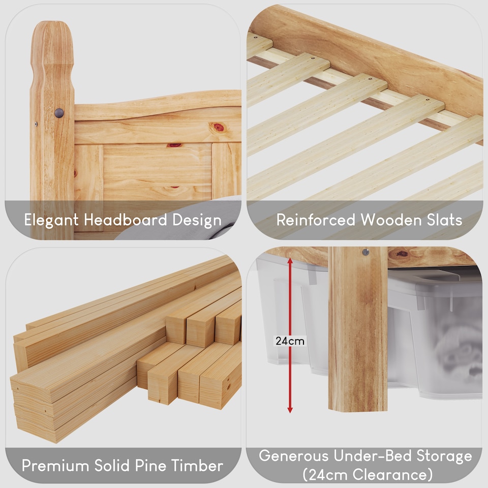 image 1 of Vida Designs Corona 4ft6 Double Bed Solid Pine Wood Frame, Low Foot End, 135 x 190cm