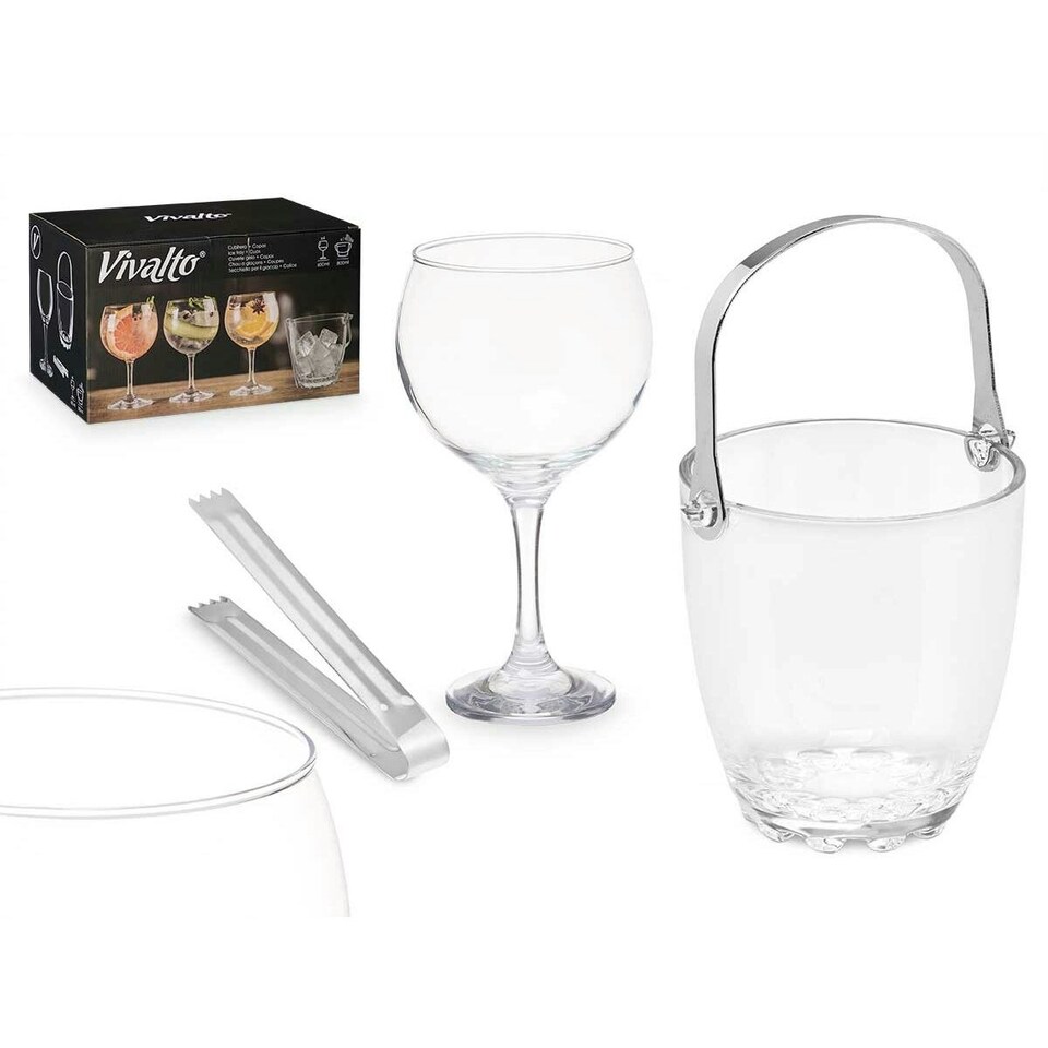 image 1 of Ice Bucket Vivalto 11444 Transparent Metal Crystal 14,5 x 12 x 12,5 cm 4x (10,5 x 20 cm) Wine glasses (2 Units) N/A
