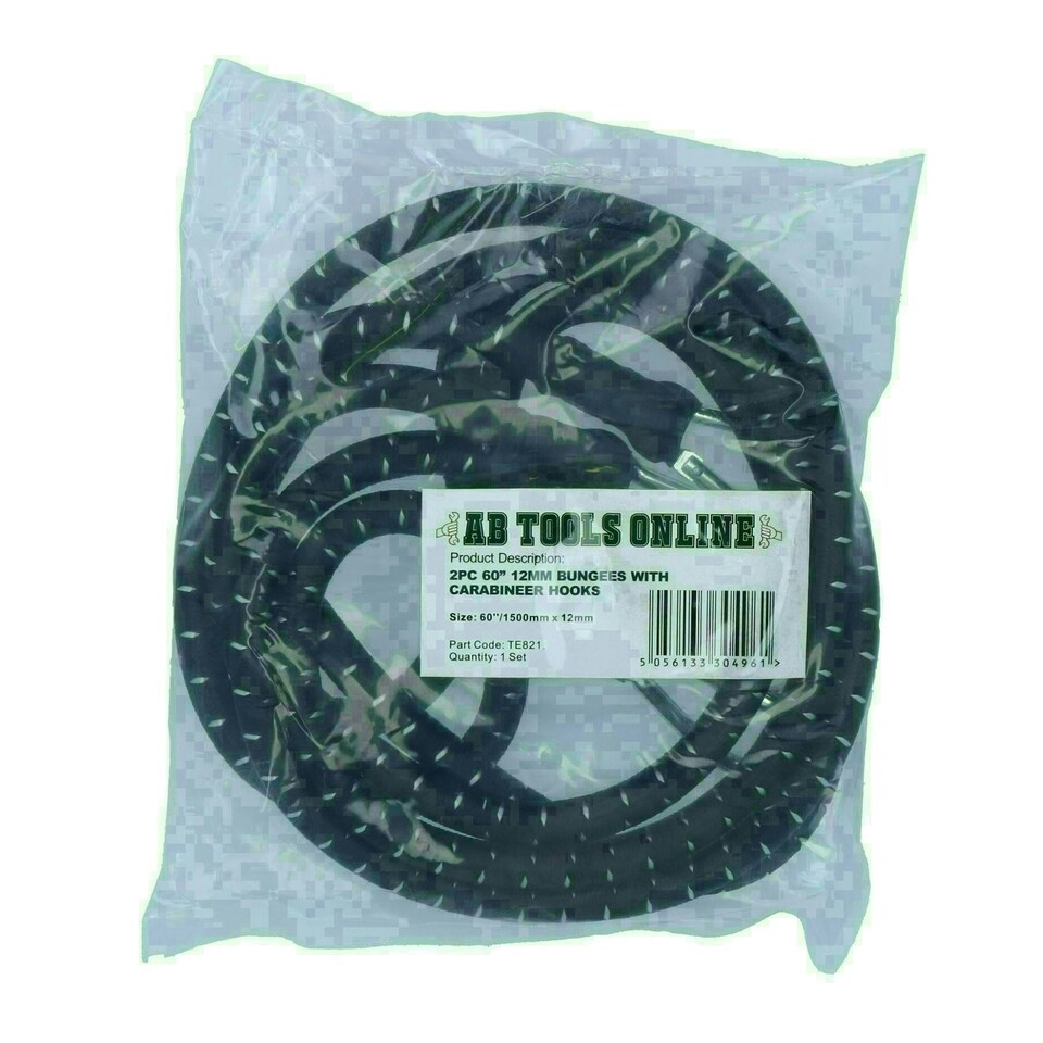 image 1 of 60" Bungee Rope With Carabina Hooks Cords Shock Elastic Clips x 2 TE821