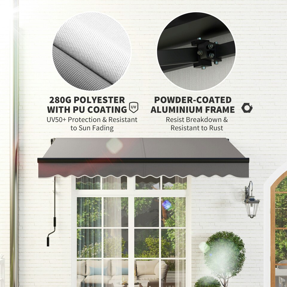 image 1 of Outsunny 3 x 2.5m Electric Awning with LED Light and Remote Controller Grey Grey