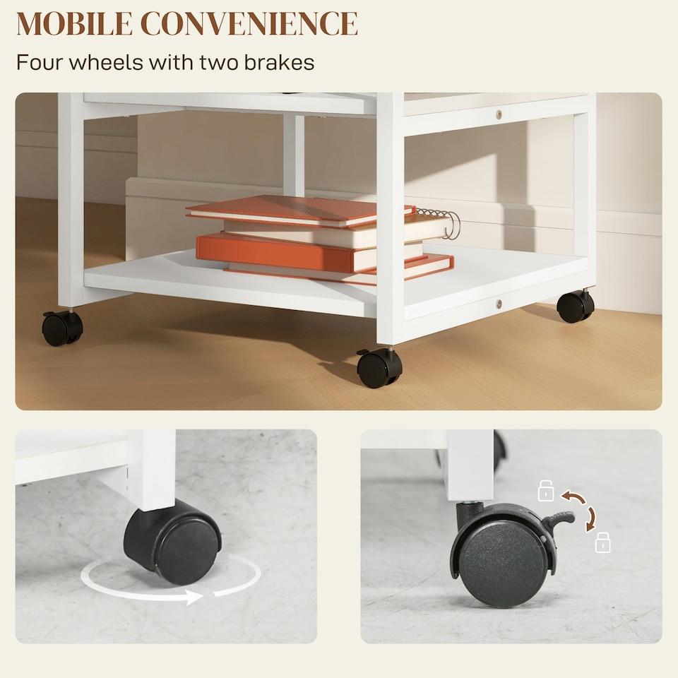 image 1 of HOMCOM Mobile Printer Stand with Storage Printer Table for Home Office White