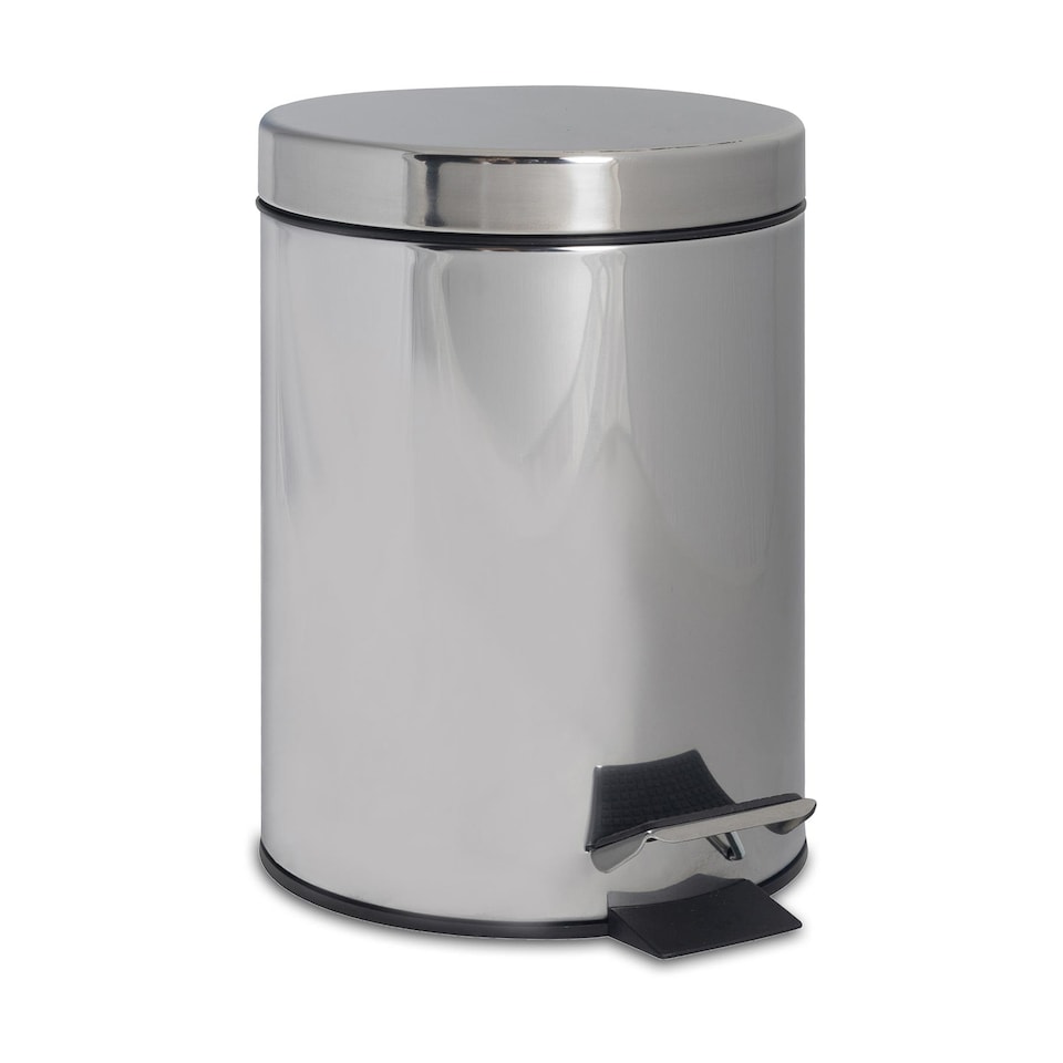 image 1 of Harbour Housewares Bathroom Pedal Bin - 3L - Chrome - Round Stainless Steel Slim Rubbish Dustbin Lid and Inner Liner Bucket