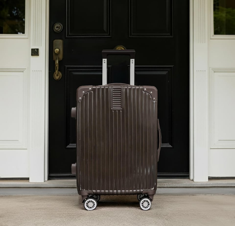 image 1 of OHS Metallic Effect Suitcase Set of 3 Hard Shell ABS Luggage | Brown