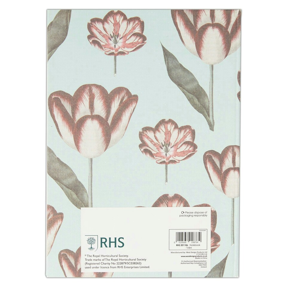 image 1 of RHS Magnetic Cover Notebook, Tulips, Multicoloured, 20.8 x 15 x 1.8cm