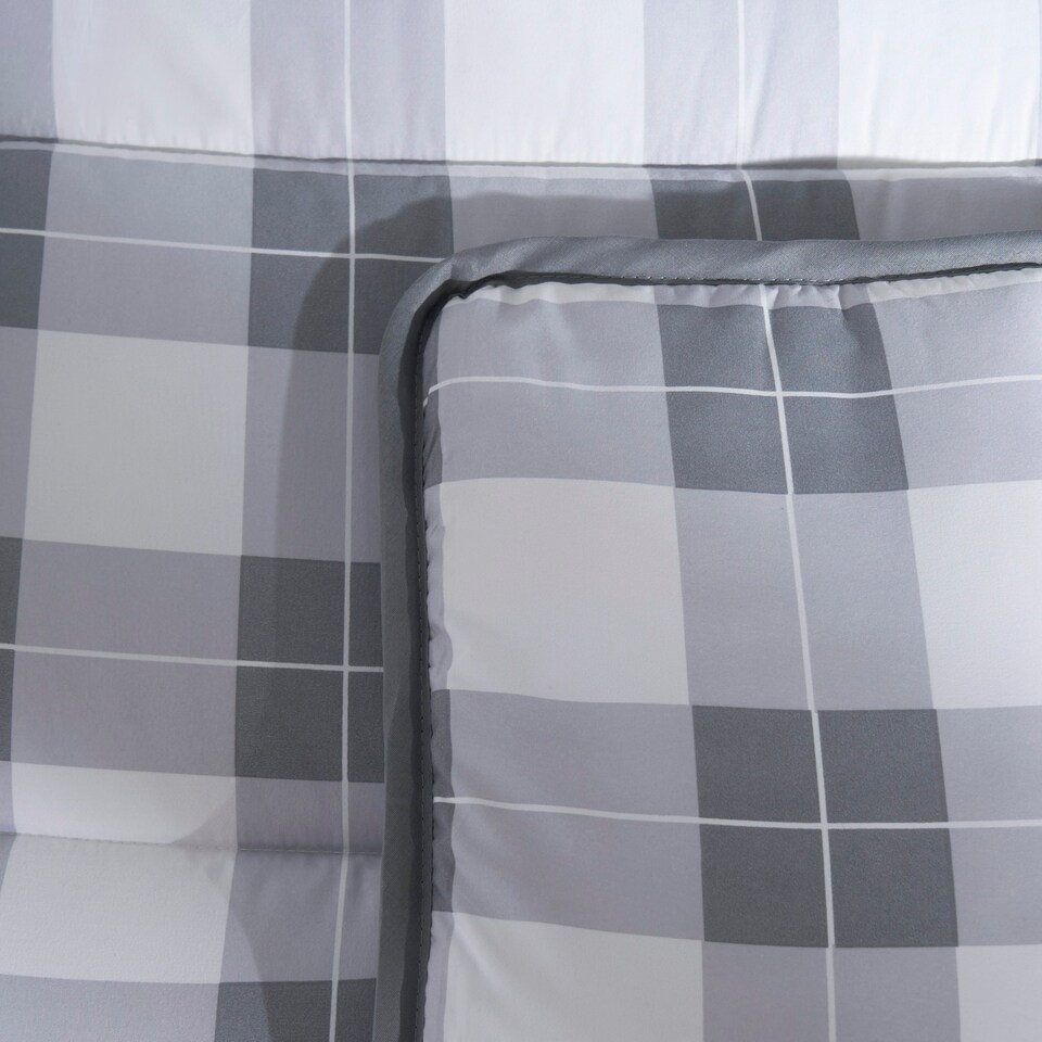 image 1 of OHS Reversible Coverless 10.5 Tog Soft Plush All Year Round Duvet Cover and Pillowcase Bedding Set Grey | Grey Gingham | Single