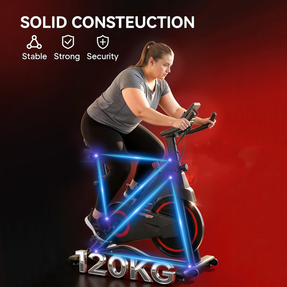 image 1 of SPORTNOW Exercise Bike, Stationary Bike with Adjustable Magnetic Resistance | Red | Red and Black | 108L x 51W x 104-116H cm