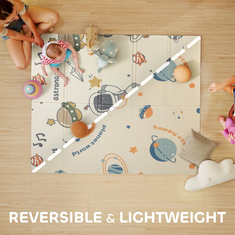 image 1 of AIYAPLAY Baby Play Mat, Double Sided Crawling Mat, Astronaut & Planet Theme