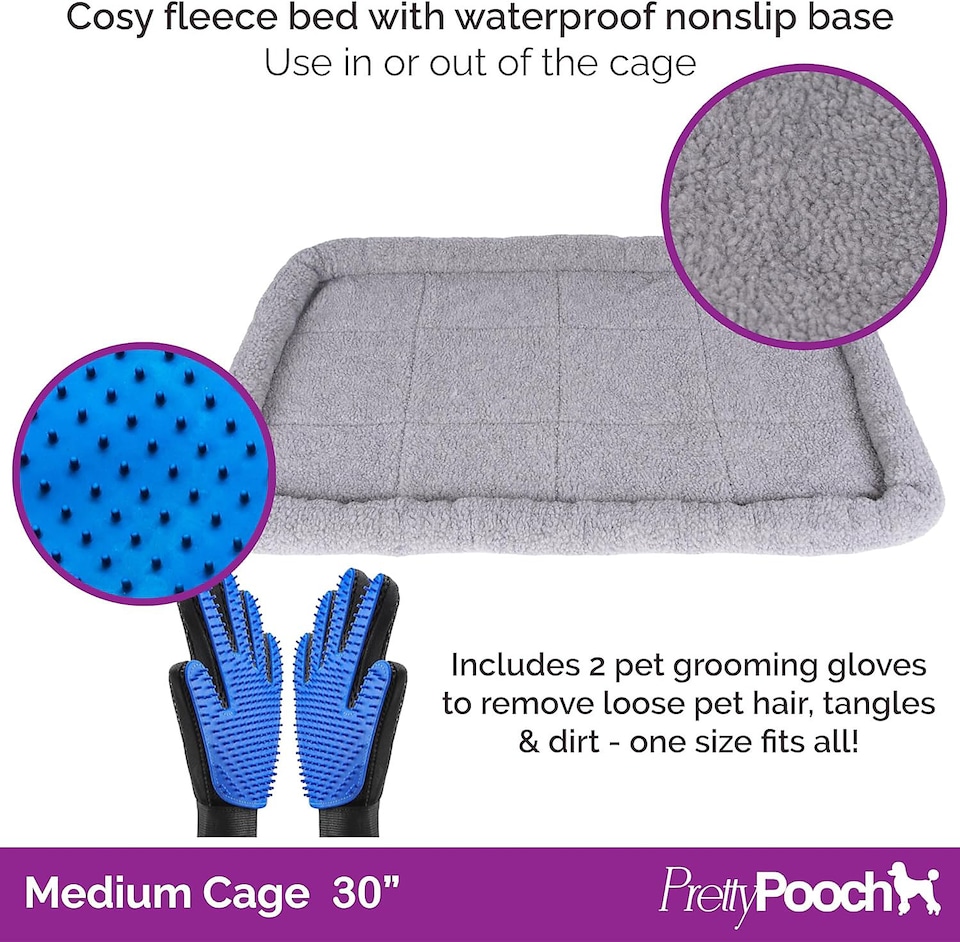 image 1 of Pretty Pooch Dog Crate Medium Cage Puppy Cat Pet Training Tray and Bed With Two Gloves