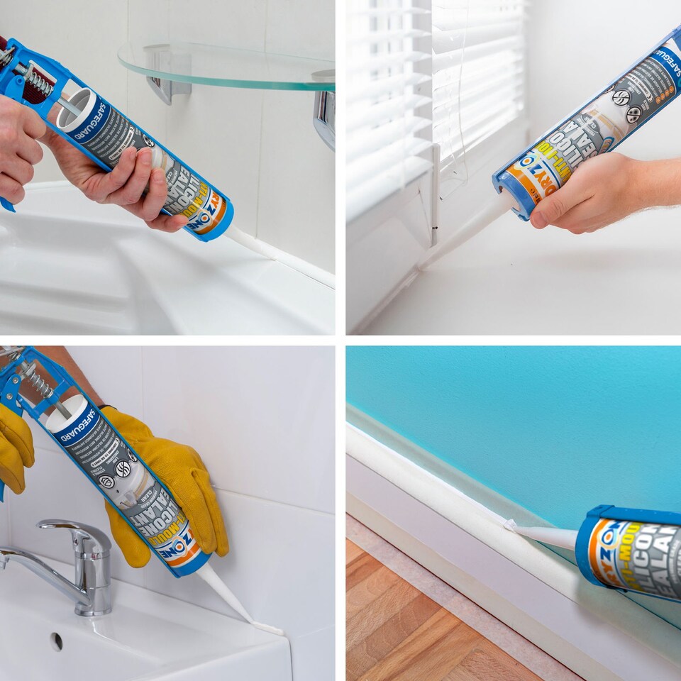 image 1 of Dryzone Anti-Mould Premium Silicone Sealant Clear 310ml x 4 Pack - Low-Odour, Low VOC for Bathroom, Kitchen, Window, Sink