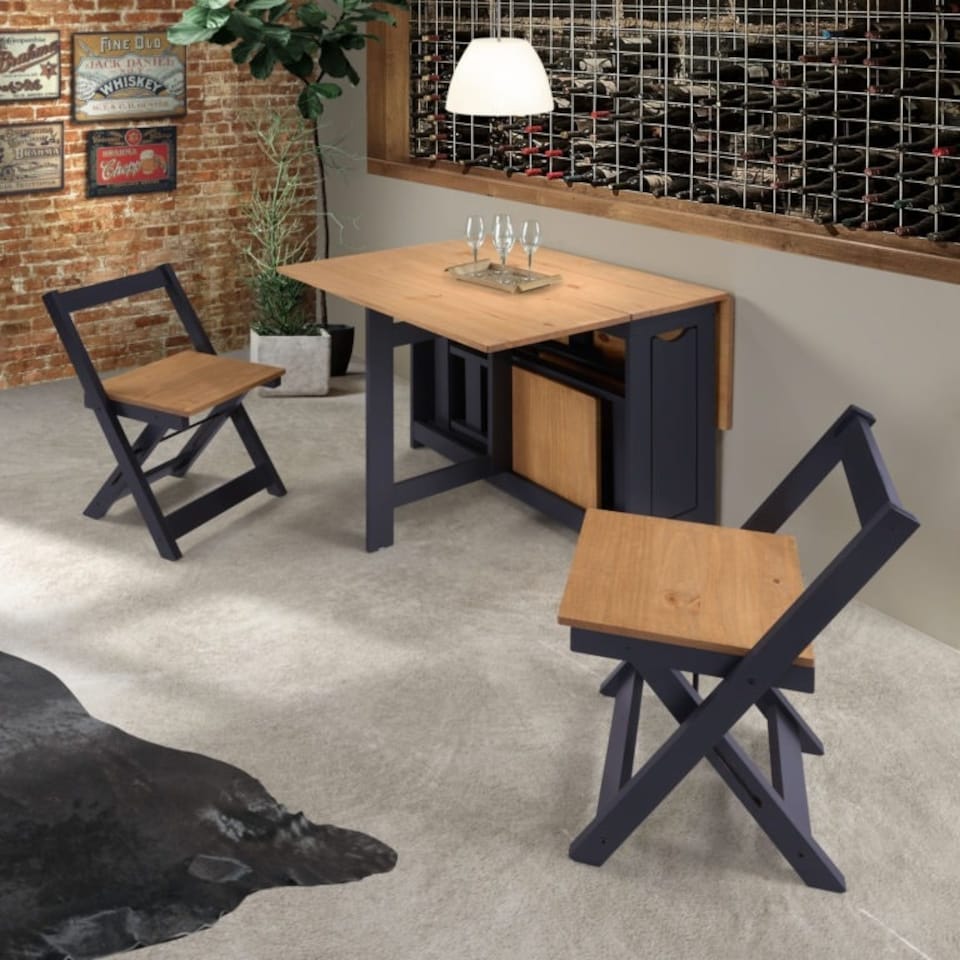 image 1 of Santos Butterfly Folding Space Saving Dining Set Blue