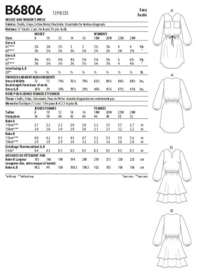 image 1 of Butterick 6806 Paper Sewing Pattern – Women’s Dress, Size B5 (8–10–12–14–16), Easy