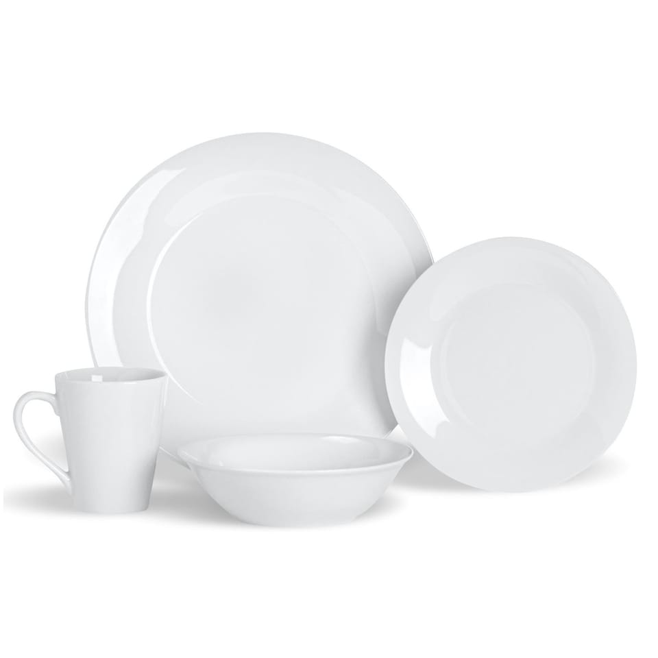 image 1 of Argon Tableware 16 Piece Classic White Dinner Set – Porcelain Set with 4 Dinner Plates, 4 Side Plates, 4 Bowls & 4 Mugs Microwave & Dishwasher Safe