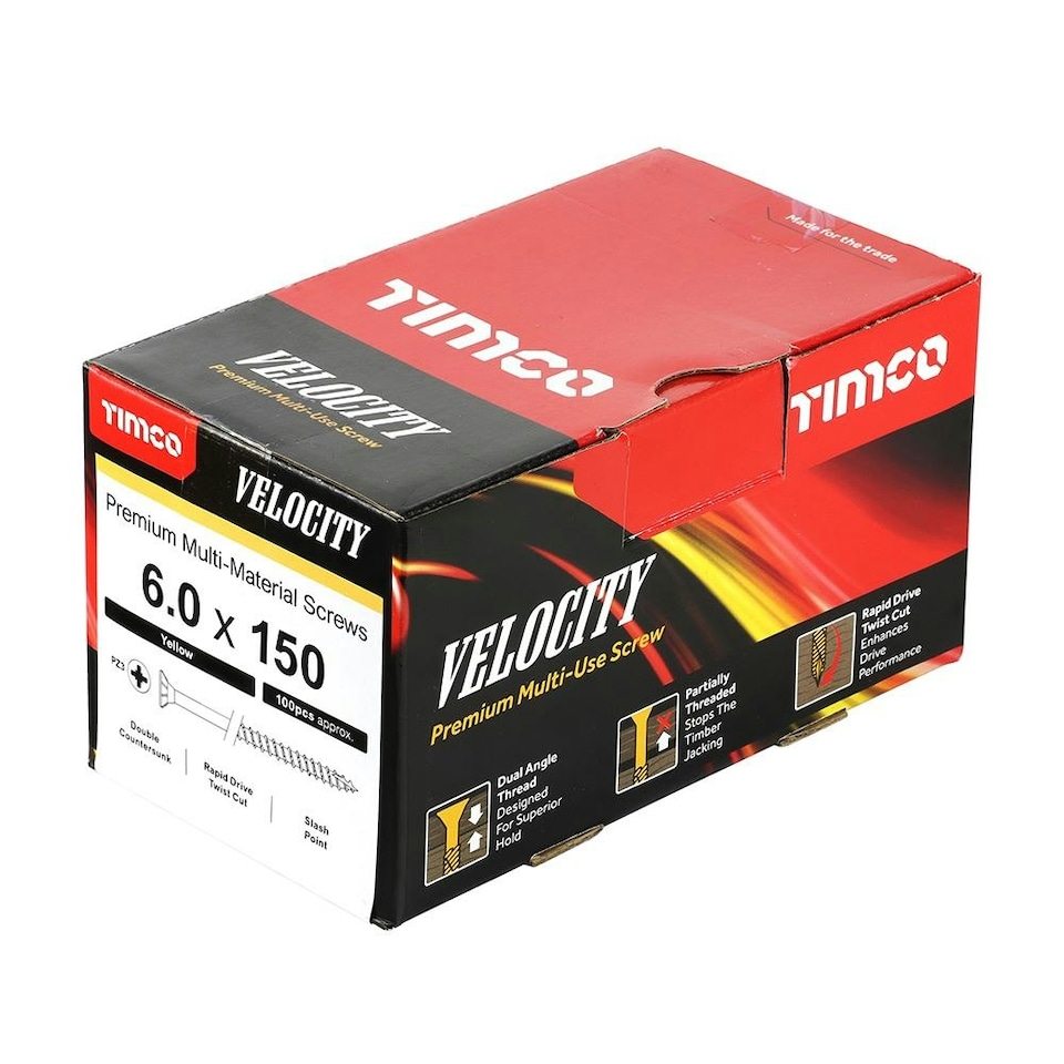 image 1 of Timco - Velocity Premium Multi-Use Screws - PZ - Double Countersunk - Yellow (Size 6.0 x 150 - 100 Pieces)