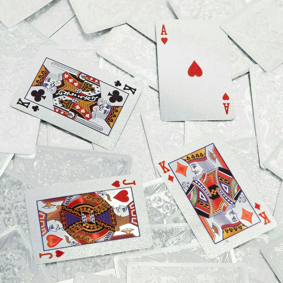 image 1 of Silver Plated Playing Cards With Wooden Box