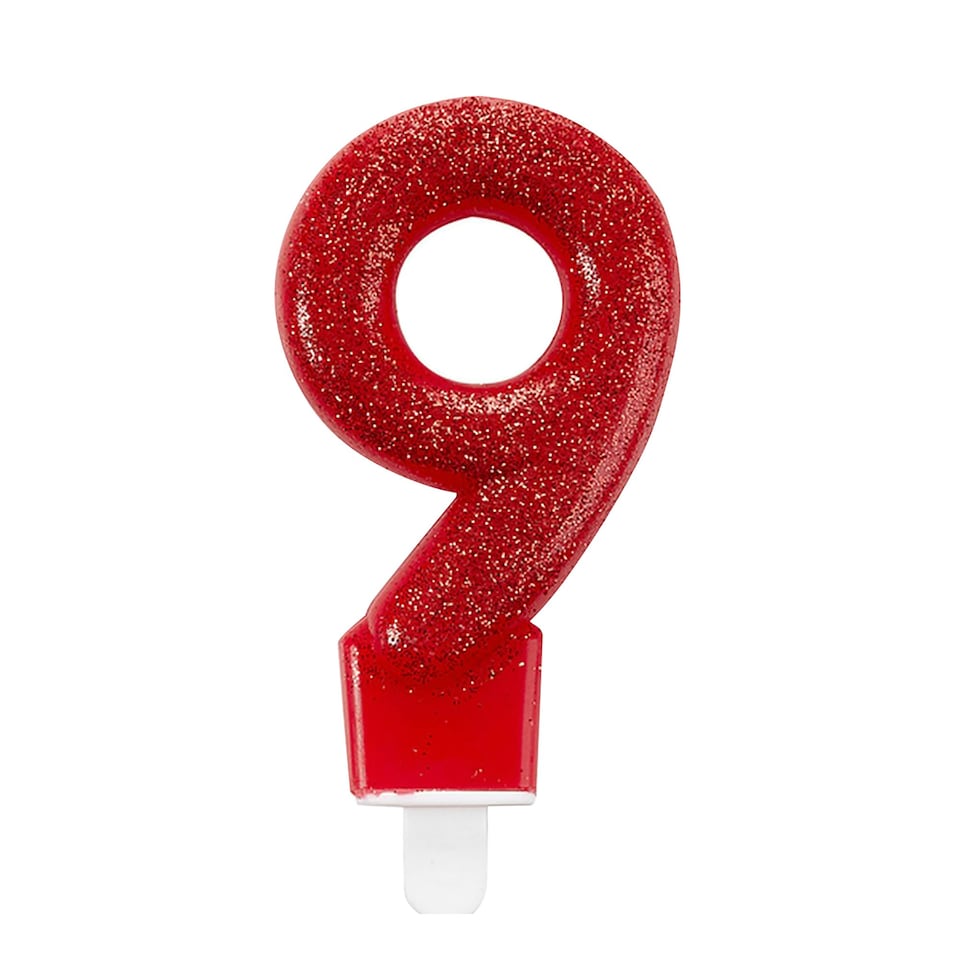 image 1 of Amscan Glitter Birthday Number Candle - Red - 9