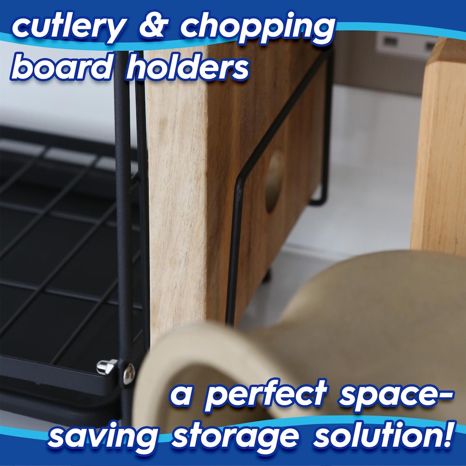 image 1 of Harbour Housewares Metal 2-Tier Dish Drainer Rack with Drip Tray - Black | Black | Black