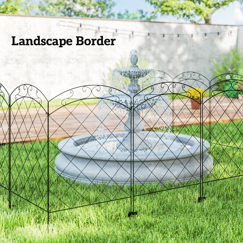 image 1 of Outsunny 4PCs Decorative Garden Fencing 43in x 11.4ft Steel Border Edging Swirls