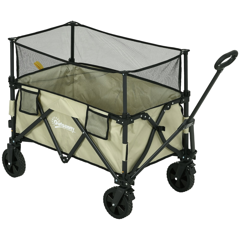 image 1 of Outsunny 180L Folding Garden Trolley Wagon Cart w/ Extendable Side Walls, Black