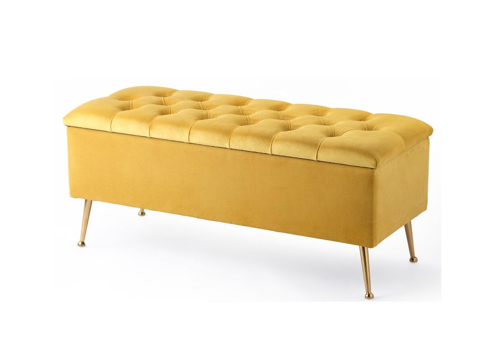 image 1 of 90cm Amara Chesterfield Ottoman Storage Bench - Plush Velvet Shoes Bench - Mustard Gold Upholstery Footstool Storage with Legs