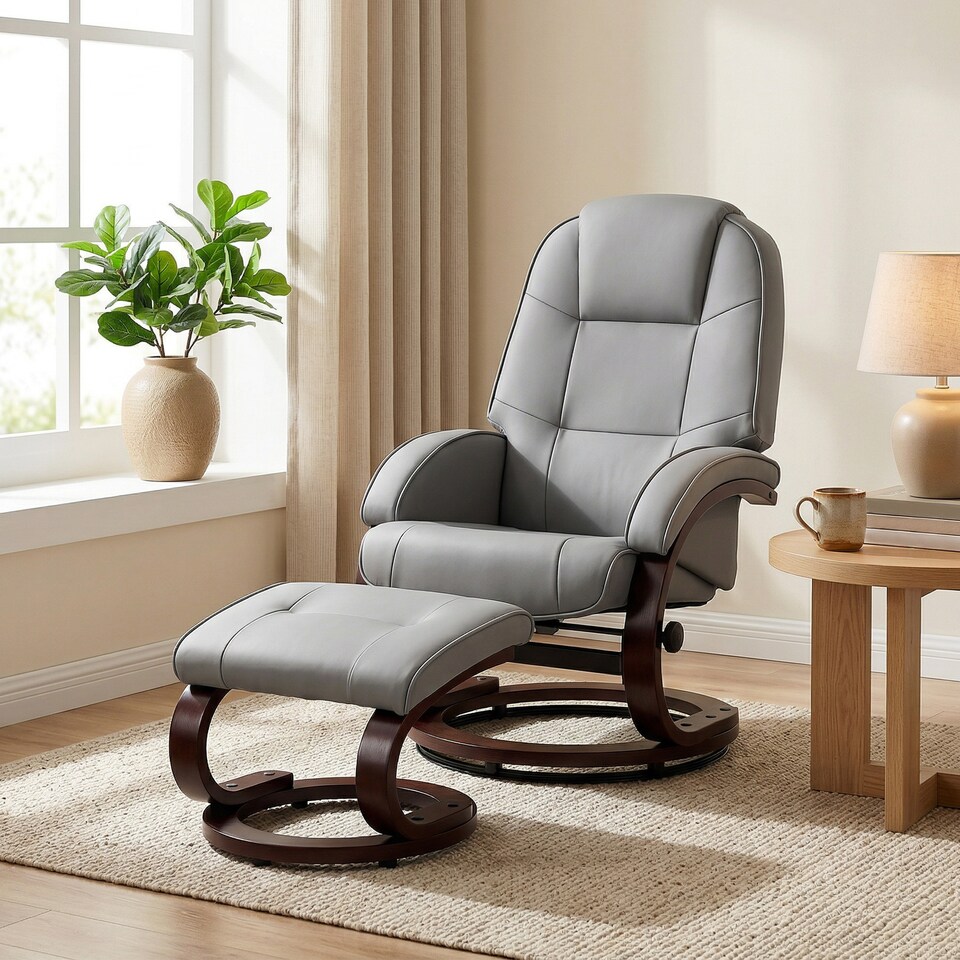 image 1 of HOMCOM Recliner Chair with Footstool, Swivel Recliner Armchair