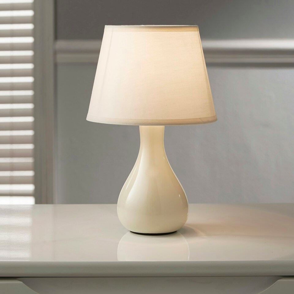 image 1 of Calvin Cream Ceramic Table Lamp with Matching Shade Grey