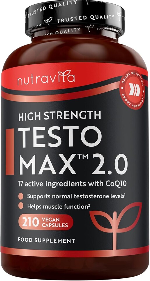 image 1 of Nutravita Test Booster for Men - 1450mg Testosterone Supplement - TESTOMAX 2.0 Incl. Ashwagandha KSM 66, CoQ10, Maca Root - 210 Vegan Capsules