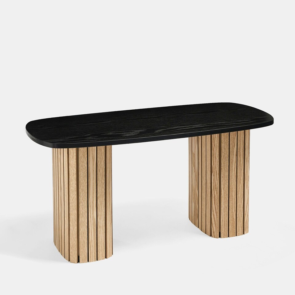 image 1 of OHS Ribbed Curved Home Furniture Living Room Decor Coffee Table Multi | Light Wood and Black
