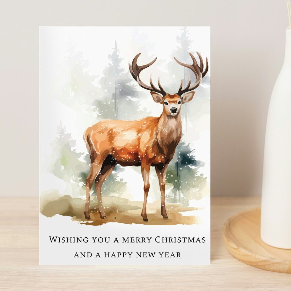 image 1 of Personalised Watercolour Stag Greetings Card