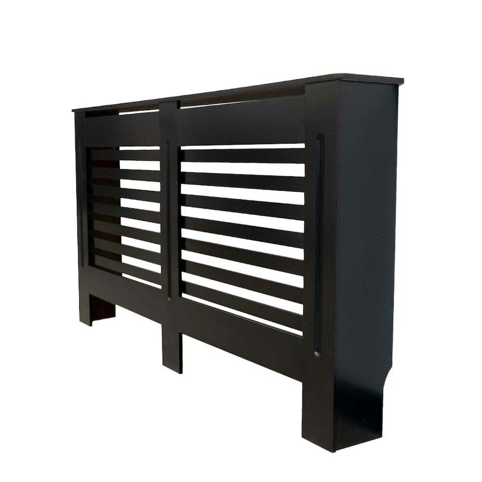 image 1 of JSH Radiator Cover Black Horizontal Slat Wood MDF - Large - 152cm (W) x 81.5cm (H) x 19cm (D) | Black