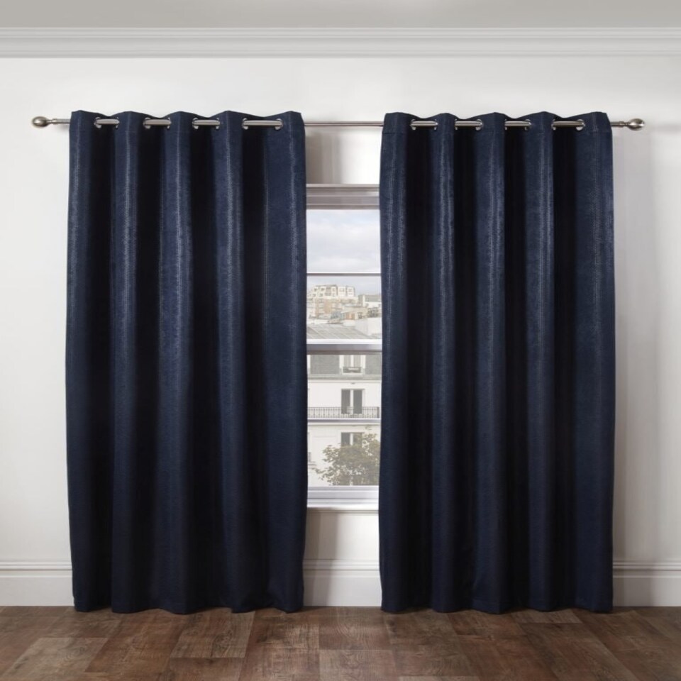 image 1 of Metro Thermal Blackout Eyelet Curtains 116cm x 183cm Navy Blue | Blue