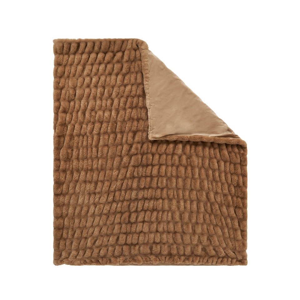 image 1 of BHS Ruched Faux Fur Throw, Natural Cream | Natural