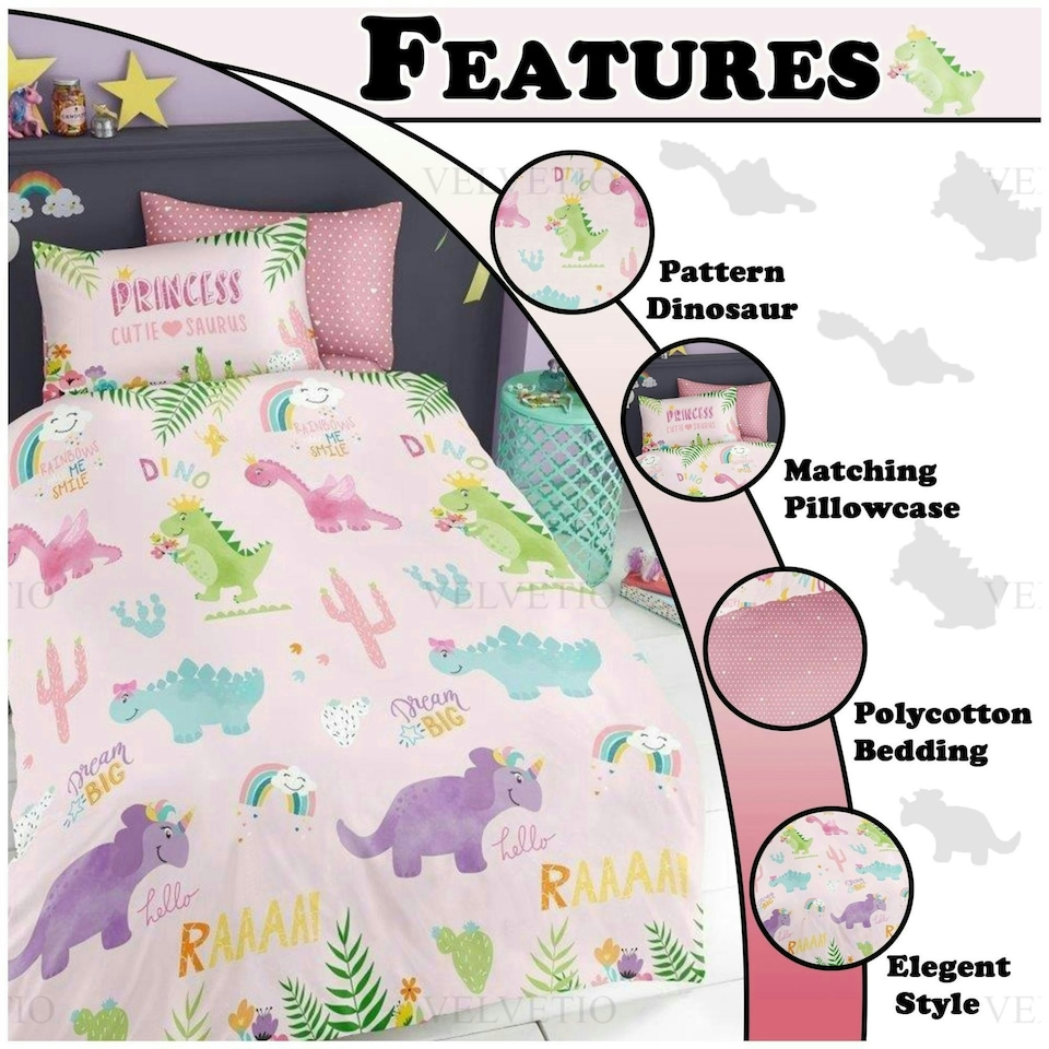 image 1 of VELVETIO Cutie Suraus Duvet Cover Set Polycotton Kids Bedding Coverlet Pink | Single