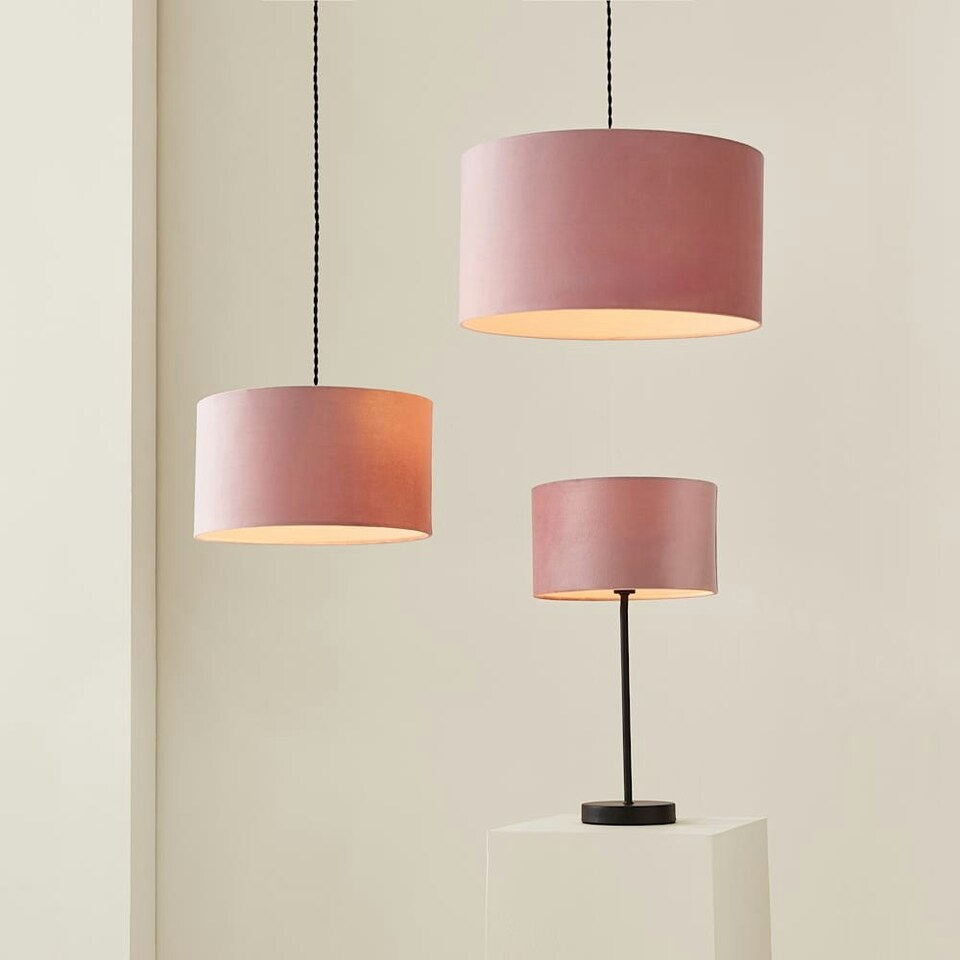 image 1 of ValueLights Reni Large Pink Velvet Pendant Shade Pink