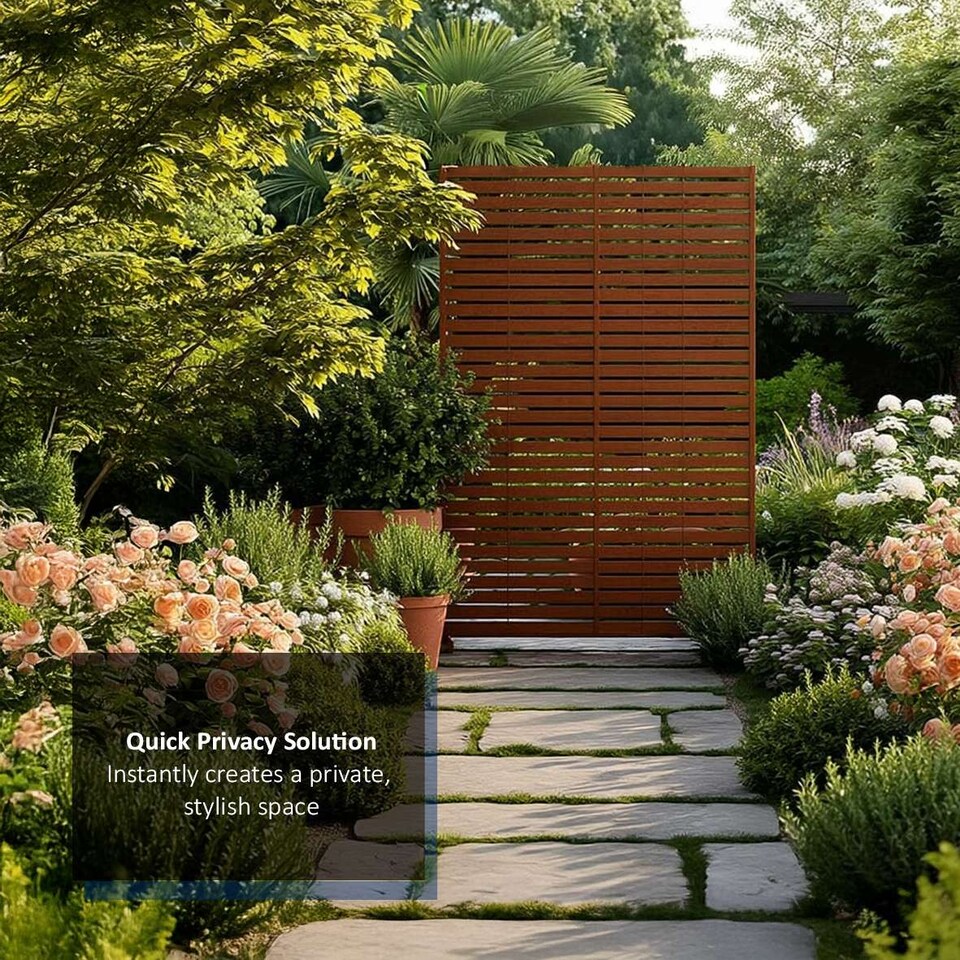 image 1 of Nicoman Metal Slat Indoor Outdoor Privacy Screen with Stand | Bronze | Rusted | 1