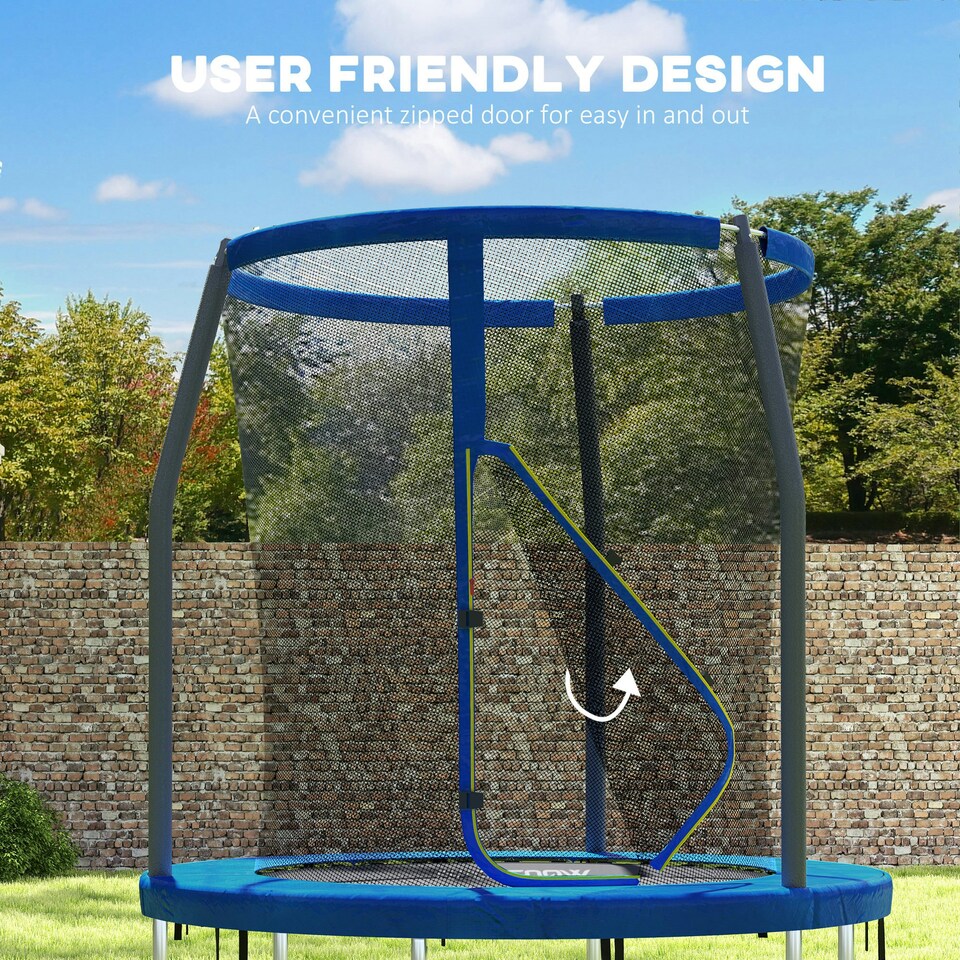 image 1 of SPORTNOW 6ft Outdoor Trampoline with Safety Enclosure Net, Blue