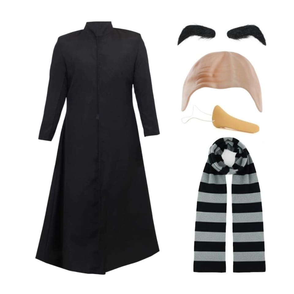 image 1 of Despicable Villain Costume - Jacket, Bald Cap, Eyebrows, Nose & Scarf | Multi | M
