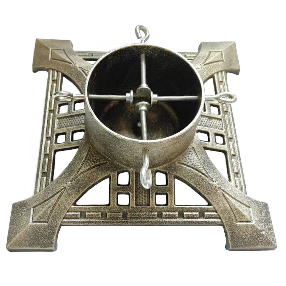 image 1 of Holly International Cast Iron Christmas Tree Stand for Real Trees up to 8ft - Gold Lattice