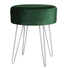 Harbour Housewares Velvet Footstool - Round Modern Dressing Table Footstool Vanity Seat Chairs - 40 x 35cm - Green/Silver | Green | Green/Silver | Pack of 1 | 1