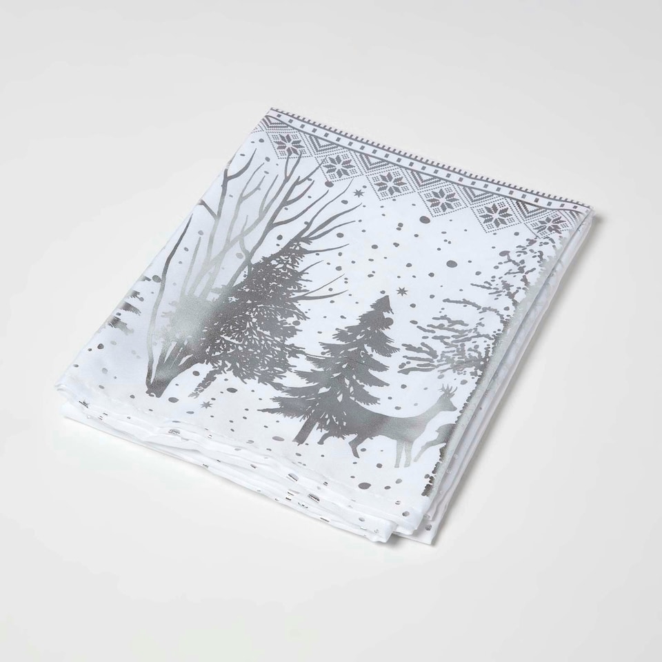 image 1 of Homescapes Silver Forest Christmas Table Cloth - 132 x 178 cm | Silver | 132 x 178 cm