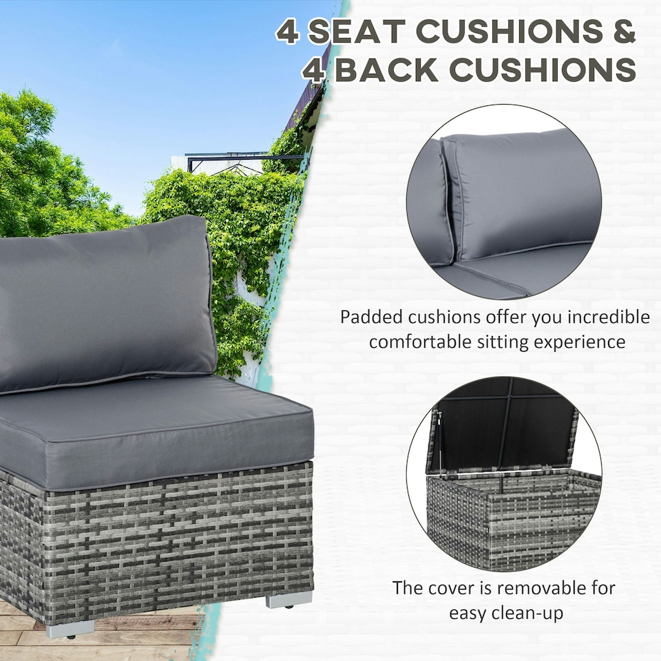 image 1 of Outsunny 6Pcs Rattan Sofa Set Garden Sectional Garden Wicker Furniture Cushion