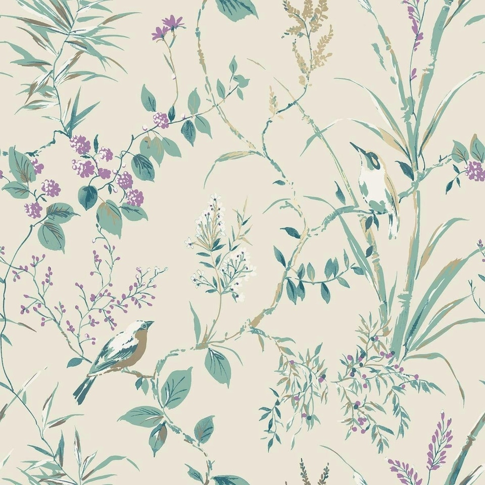 image 1 of Crown Mariko Bird Wallpaper - Natural - 10m x 53cm | Cream