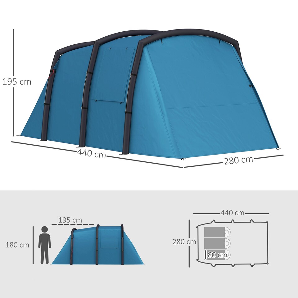 image 1 of Outsunny Inflatable 3-4 Man Tunnel Tent w/ Air Pump, Living Area 