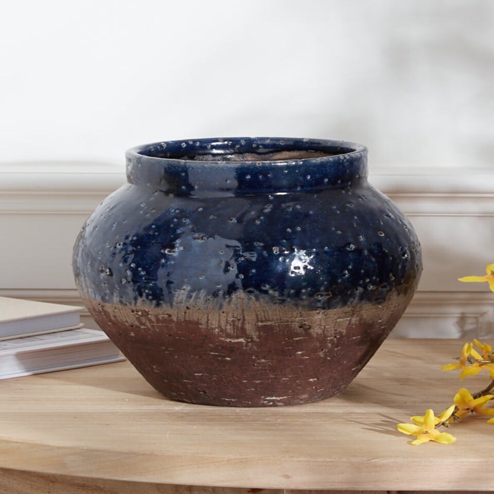 image 1 of Caro Blue Urn Vase Blue | Brown