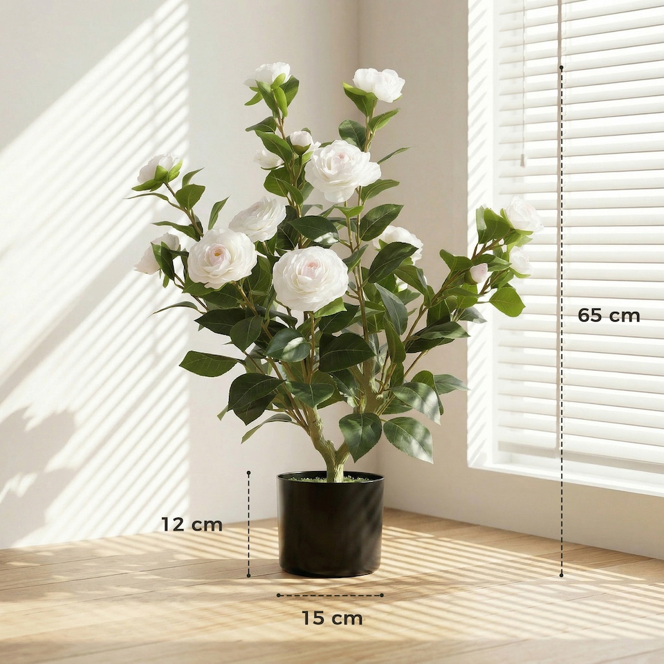 image 1 of HOMCOM 65cm Artificial Camellia Flower Plant with 116 Lush Leaves