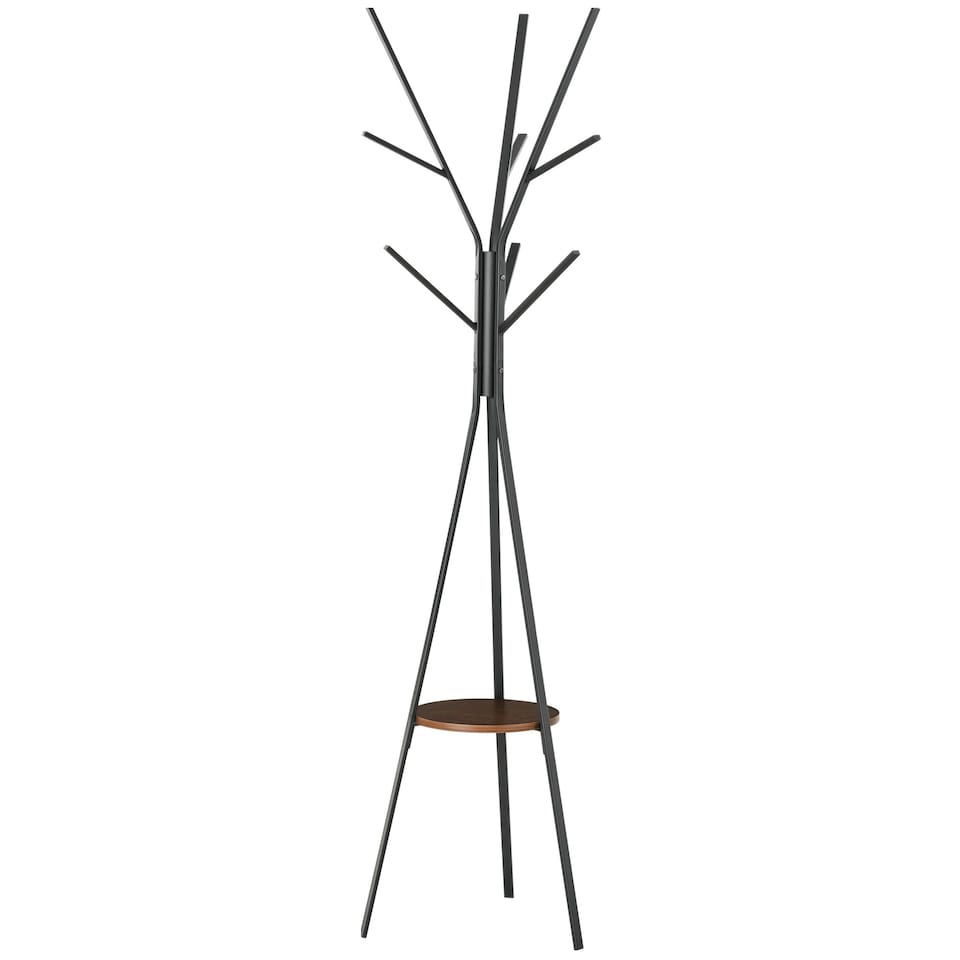 image 1 of HOMCOM 180cm Free Standing Coat Rack Metal Shelf Holder Stand Hat Hanger Brown