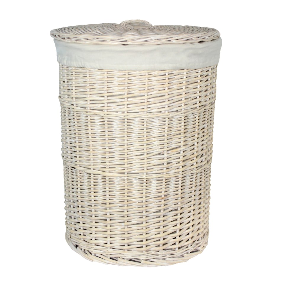 image 1 of Set of 2 Round White Wash Laundry Basket with a White Lining | White | White