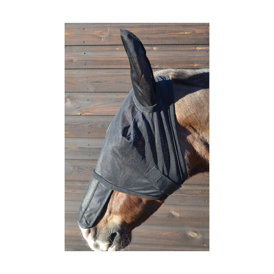 image 1 of Hy Horse Fly Mask with Sunshield & Ears | Black | Black | S | 1