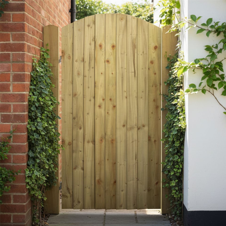 image 1 of Arch Top Wooden Garden Gate 6ft x 3ft Feather Edge Semi-Braced Treated Door