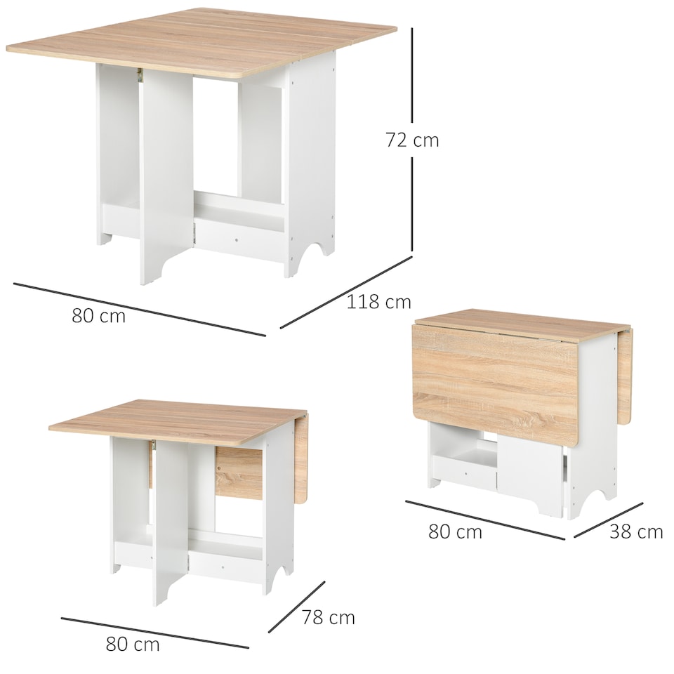 image 1 of HOMCOM Foldable Dining Table Drop-Leaf Folding Desk Side Console with Storage Shelf for Kitchen,Dining Room
